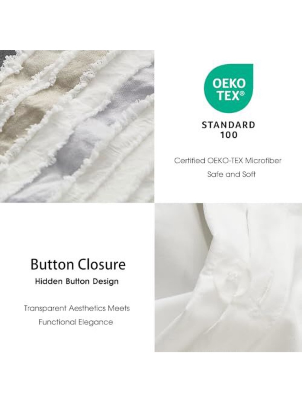 White Ombre Tufted Stripe Queen Duvet Cover Set - Picture 3 of 3